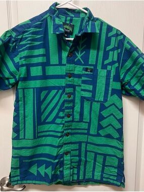 Pacifica Men's Short-Sleeve Button-Down Shirt - Teal & Green Geometric